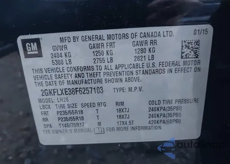 2015 GMC Terrain Slt-1 z USA, uszkodzony, nr VIN 2GKFLXE38F6257103